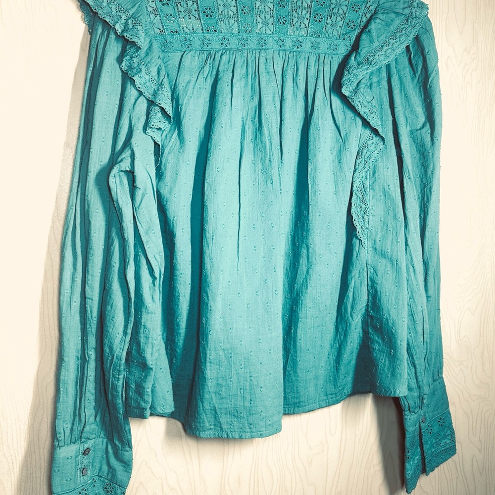 Free People Turquoise Ruffle Blouse - Picture 10 of 11